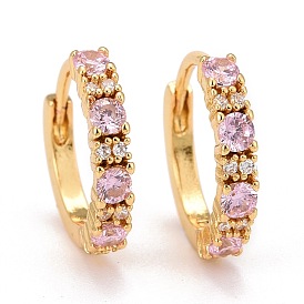 Luxury Pink Cubic Zirconia Huggie Hoop Earrings, Brass Hoop Earrings for Women, Lead Free & Cadmium Free & Nickel Free