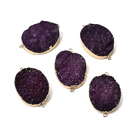 Окрашенные натуральные друзовые агатовые овальные звенья, соединительные подвески, с латунной кромкой, золотые