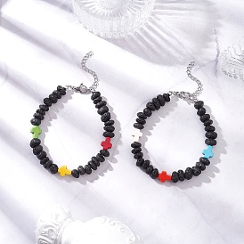 Браслеты из бисера с крестом из синтетической бирюзы и натуральными самородками лавы, платина