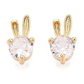 Brass Micro Pave Clear Cubic Zirconia Charms, Rabbit