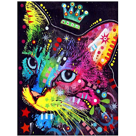 DIY Rainbow Color Cat Pattern Diamond Painting Kit, Including, Resin Rhinestones Bag, OPP Bag, Diamond Sticky Pen, Tray Plate and Glue Clay