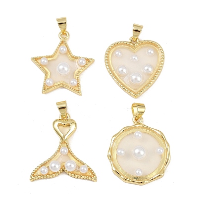 Эпоксидная смола подвески, с латунной фурнитурой и бусинами из искусственного жемчуга, реальный 18 k позолоченный