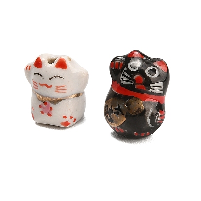 Фарфоровые бусины ручной работы, ручная роспись, Maneki Neko