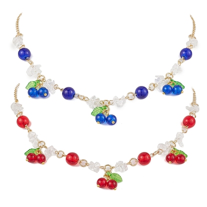 Ожерелья-нагрудники с фруктами из стекла с трещинками и натурального кварца для женщин, с латунным кабельных цепей, золотые