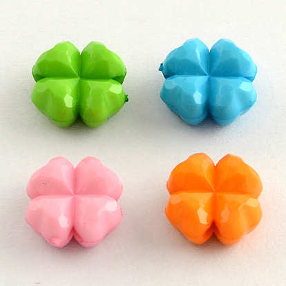 Opaque Acrylic Beads, Clover, Faceted, 11x11x6mm, Hole: 2mm, about 1100pcs/500g