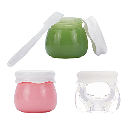 Plastic Portable Cream Jar, Empty Refillable Cosmetic Containers, with Screw Lid, Face Mask Cream Spoon Plastic Stick