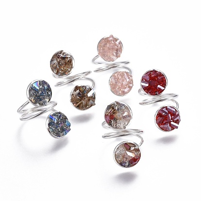 Electroplate Glass Cuff Rings, Open Rings, with Iron and Cardboard Ring Boxes