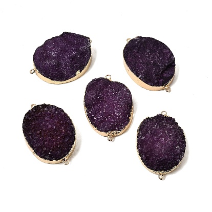 Окрашенные натуральные друзовые агатовые овальные звенья, соединительные подвески, с латунной кромкой, золотые