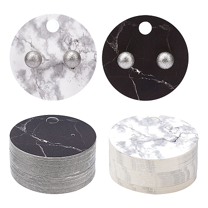400 Pcs 2 Colors Paper Jewelry Display Cards, for Hanging Earring Display, Flat Round with Marble Pattern