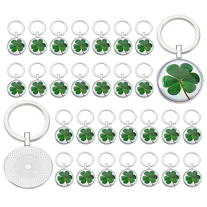 36 шт. брелки из сплава стекла клевера, с железными кольцами