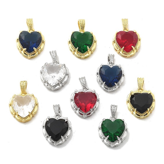 Латунь стекло амулеты, сердце прелести, стойки покрытие, долговечный, без свинца и без кадмия, граненые