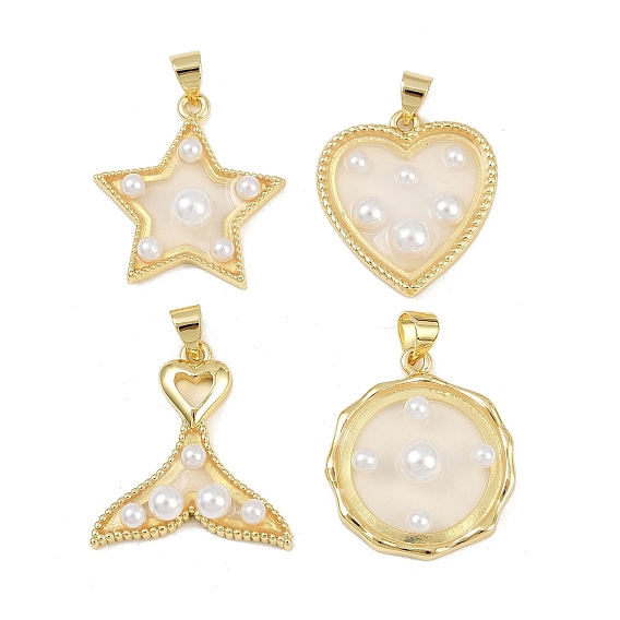 Эпоксидная смола подвески, с латунной фурнитурой и бусинами из искусственного жемчуга, реальный 18 k позолоченный