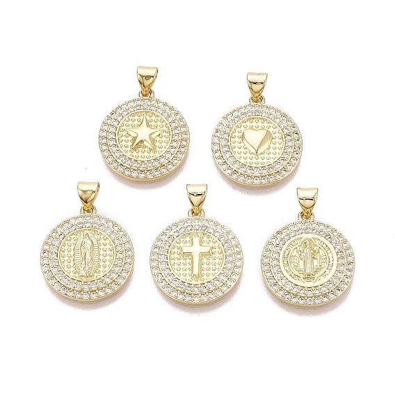 Латунные микро проложить кубического циркония подвески, плоские круглые прелести