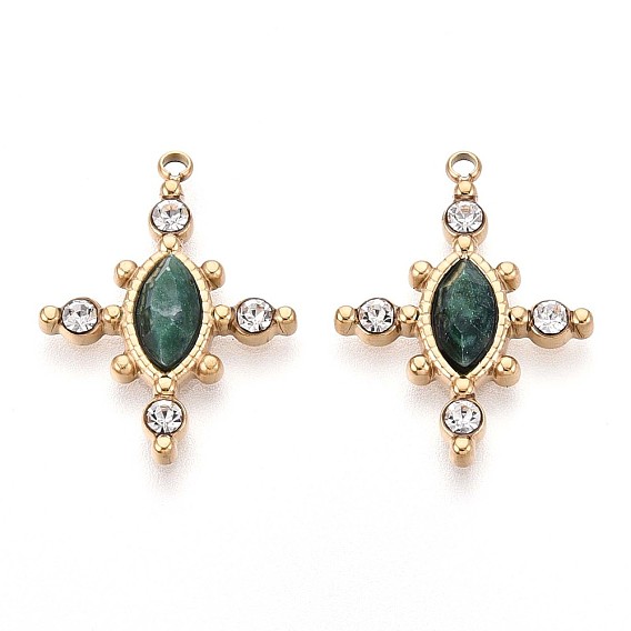 Подвески из натурального африканского нефрита с огранкой в виде конского глаза, 304 подвески-крестики из нержавеющей стали со стразами