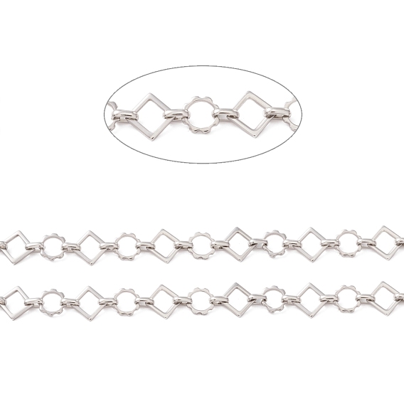 304 Stainless Steel Rhombus & Sun Link Chain, Unwelded