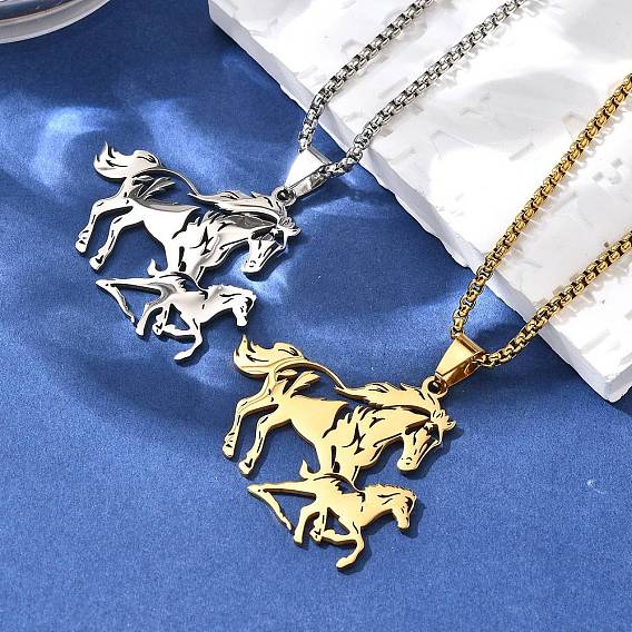 201 двойная подвеска в виде лошади из нержавеющей стали с лазерной резкой, ожерелье из цепочки для женщин и мужчин