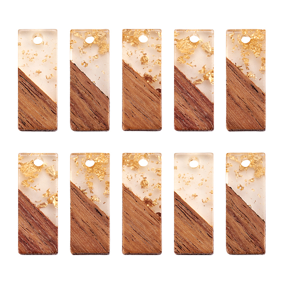 Подвески из прозрачной смолы и ореха, с фольгой, прямоугольные