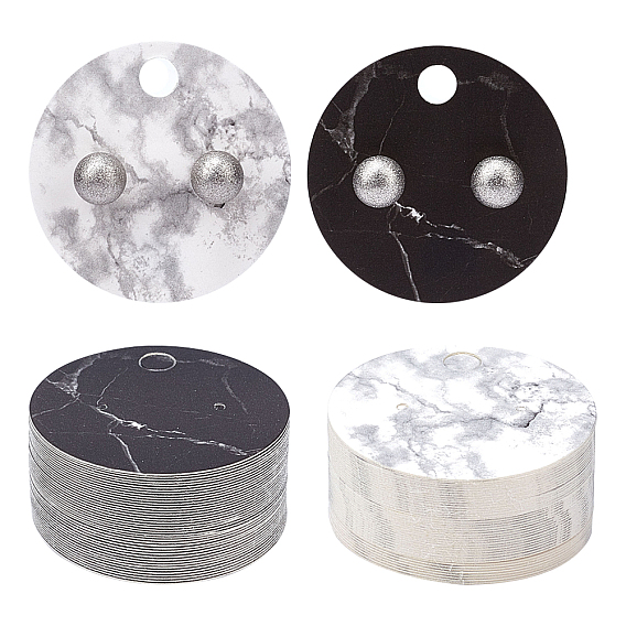 400 Pcs 2 Colors Paper Jewelry Display Cards, for Hanging Earring Display, Flat Round with Marble Pattern