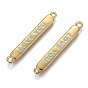 Brass Links Connectors, with  Enamel, Rectangle with Word  LOVE YOU, for Valentine's Day, Real 18K Gold Plated