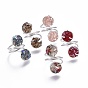 Electroplate Glass Cuff Rings, Open Rings, with Iron and Cardboard Ring Boxes