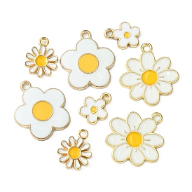 8Pcs 4 Styles Alloy Enamel Charms, Flower, Light Gold