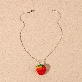 Cute Strawberry Pendant Necklace for Women, Fashionable and Lovely Fruit Jewelry