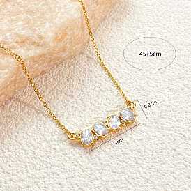 Brass Rhinestone Oval Pendant 304 Stainless Steel Cable Chain Necklaces for Women, Golden