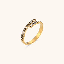 Adjustable Zirconia Interlocking Lines Ring - 18K Gold Plated Stainless Steel Jewelry for Women