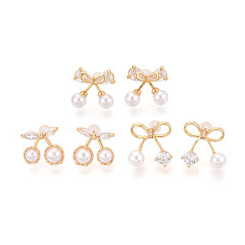 Серьги-гвоздики из циркония, с ABS имитации жемчуга, реальный 18 k позолоченный, без никеля 