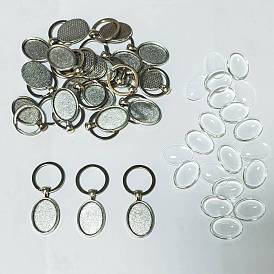 Porte-clés alliage, avec anneaux en fer et cabochons en verre, ovale