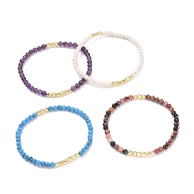 Tiny Bracelet, Natural & Synthetic Mixed Gemstone Beads Stretch Bracelet for Girl Women, Golden