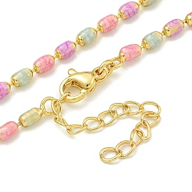 Brass Enamel Column Link Chain Necklaces, Real 18K Gold Plated, Lead Free & Cadmium Free & Nickel Free, Long-Lasting Plated