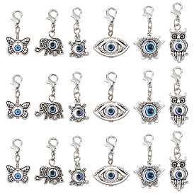 4 наборы подвесных украшений от сглаза, подвески с застежкой-лобстером из сплава и смолы, цветок лотоса, сова, слон, глаз, бабочка и черепаха
