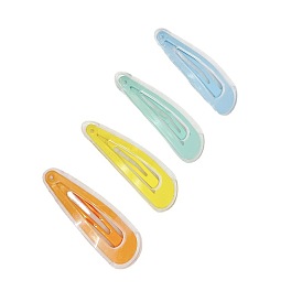Iron with Transparent PVC Plastic Teardrop Shape Snap Hair Clips, for Girls
