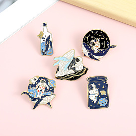 Creative Cartoon Animal Alloy Brooch Whale Astronaut Personality Planet Drift Bottle Collar Accessories Badge