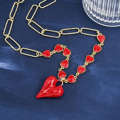 Ожерелья с подвеской в виде сердца из латуни и красной эмали для женщин, без кадмия и без свинца, долговечный, стойки покрытие