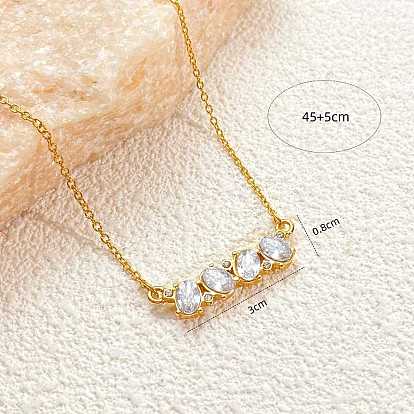 Brass Rhinestone Oval Pendant 304 Stainless Steel Cable Chain Necklaces for Women, Golden
