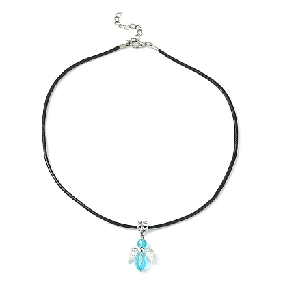 Angel Shape Alloy with Glass Pendant Necklaces, with Imitation Leather Cords