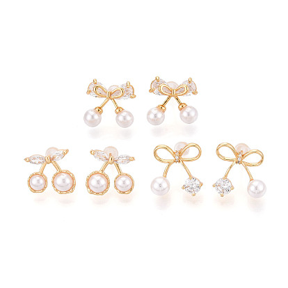 Серьги-гвоздики из циркония, с ABS имитации жемчуга, реальный 18 k позолоченный, без никеля 