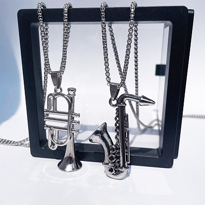 Alloy Musical Instruments Pendant Necklace with Stainless Steel Box Chains for Men Women