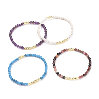 Tiny Bracelet, Natural & Synthetic Mixed Gemstone Beads Stretch Bracelet for Girl Women, Golden
