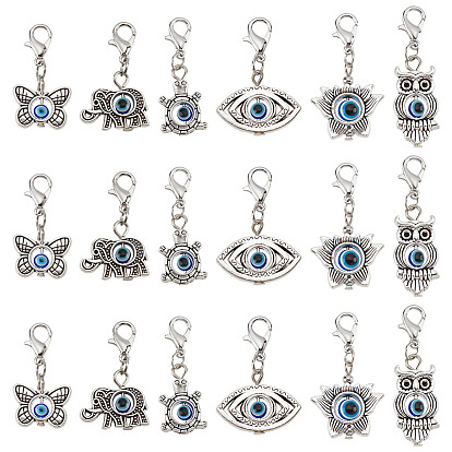 4 наборы подвесных украшений от сглаза, подвески с застежкой-лобстером из сплава и смолы, цветок лотоса, сова, слон, глаз, бабочка и черепаха