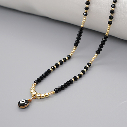 Bohemian Luxe Gold Beaded Crystal Eye Necklace with Oil Drops