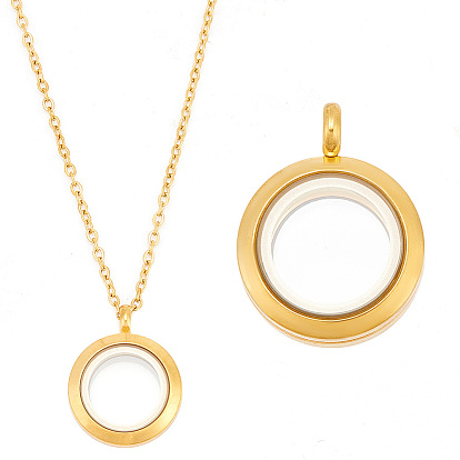 Набор для самостоятельного изготовления ожерелья с плавающими подвесками, включая 304 плоские круглые подвески-медальоны из нержавеющей стали и тросовые цепочки