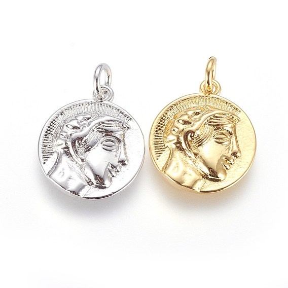 Латунные подвески, плоские круглые с человека