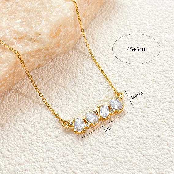 Brass Rhinestone Oval Pendant 304 Stainless Steel Cable Chain Necklaces for Women, Golden