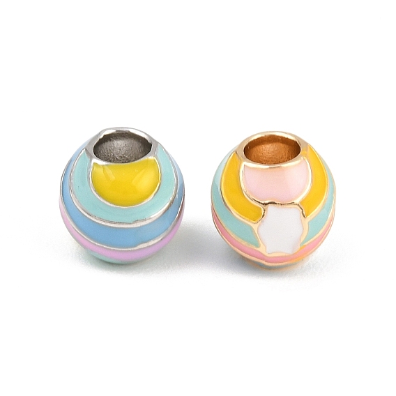 Brass Enamel European Beads, Large Hole Beads, Round, Colorful