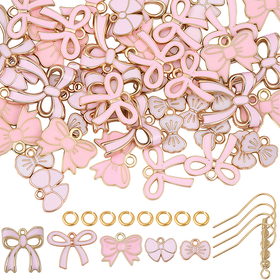 Набор для изготовления серег своими руками, включая подвески из сплава с узором в виде бантика и эмалью., Железные соединительные колечки, 304 нержавеющей стали серьги крюков