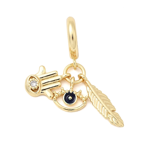 Латунь микропаве прозрачный кубический цирконий европейские подвески с подвесками, подвески в виде руки хамсы с перьями и большим отверстием, покрытые черной эмалью