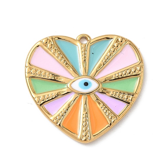 304 подвески из нержавеющей стали, с эмалью, ионное покрытие (ip), сердце с оберегом от сглаза, реальный 18 k позолоченный